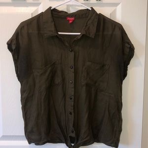 GUESS Army Green Short Sleeve Button Up Blouse Top
